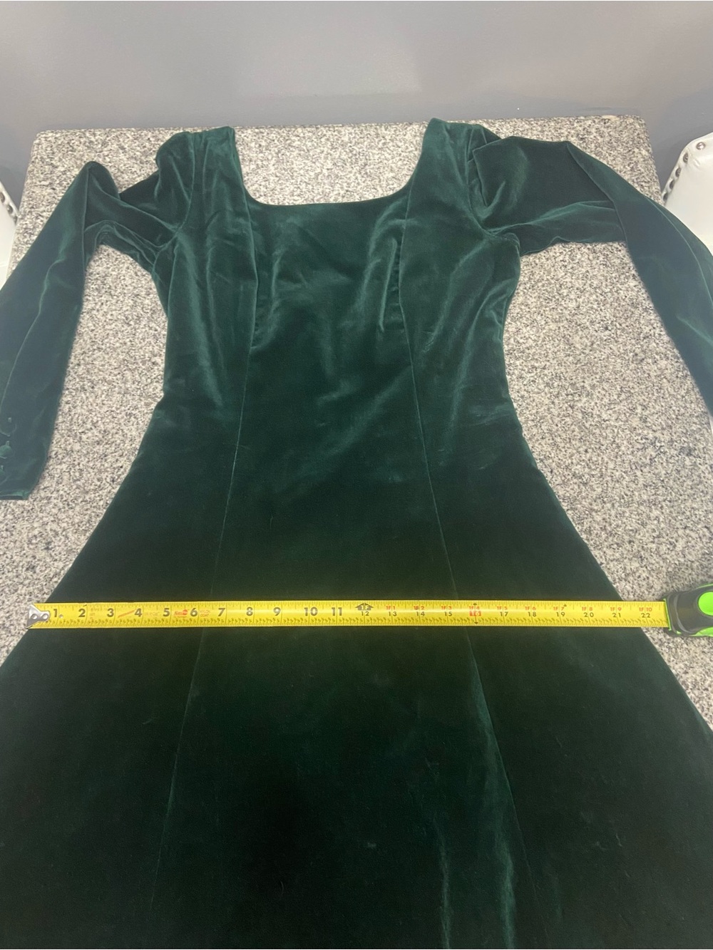 Vintage LAURA ASHLEY Emerald Green Velvet Maxi Dress W/Button Open Back 10 - Picture 14 of 17